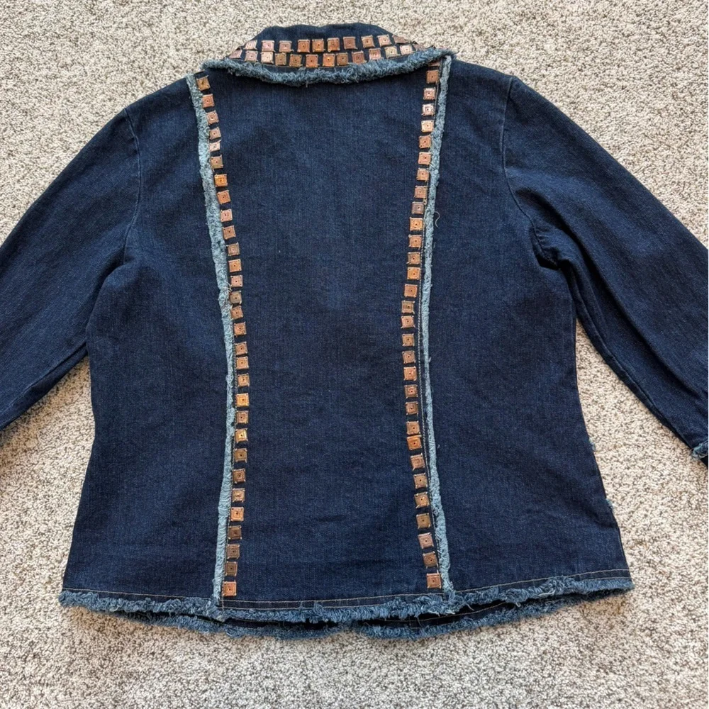 Vintage Style Studded Denim Jacket Chez Vouzde France Boho Western Large